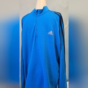 Adidas Climacool Blue Quarter-Zip Pullover with Classic 3 Black Stripes XL